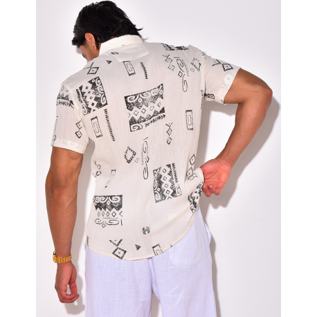 Chemise manches courtes en lin à motifs Chemise manches courtes en lin à motifs