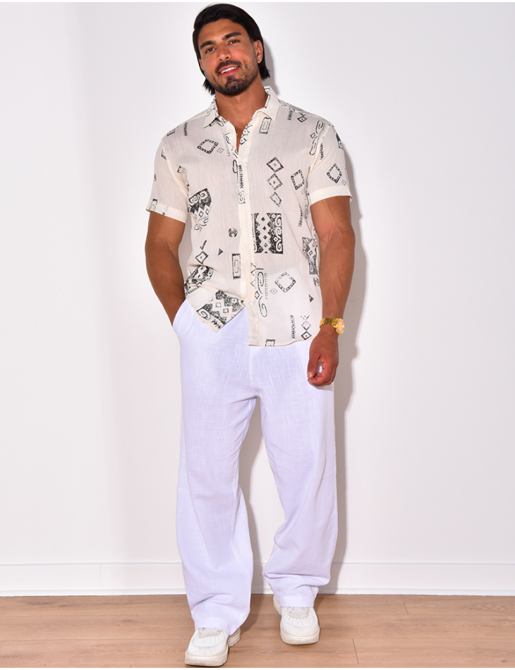 Chemise manches courtes en lin à motifs Chemise manches courtes en lin à motifs