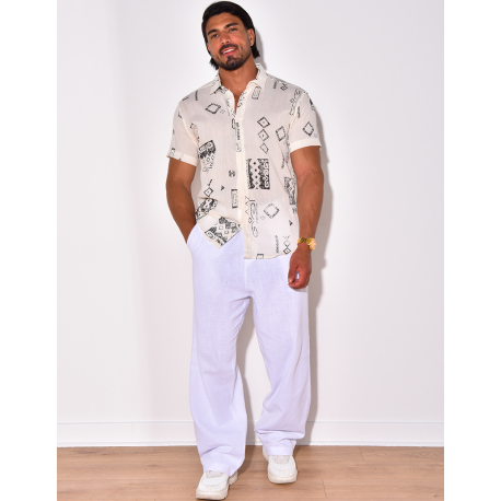 Chemise manches courtes en lin à motifs Chemise manches courtes en lin à motifs