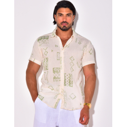 Chemise manches courtes en lin à motifs Chemise manches courtes en lin à motifs