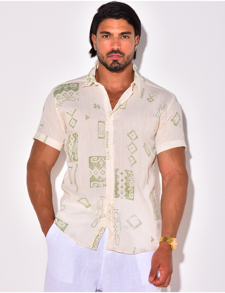 Chemise manches courtes en lin à motifs Chemise manches courtes en lin à motifs