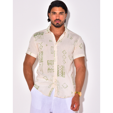 Chemise manches courtes en lin à motifs Chemise manches courtes en lin à motifs