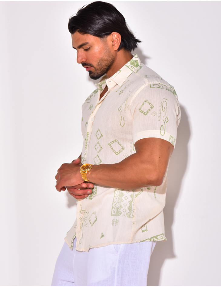 Chemise manches courtes en lin à motifs Chemise manches courtes en lin à motifs