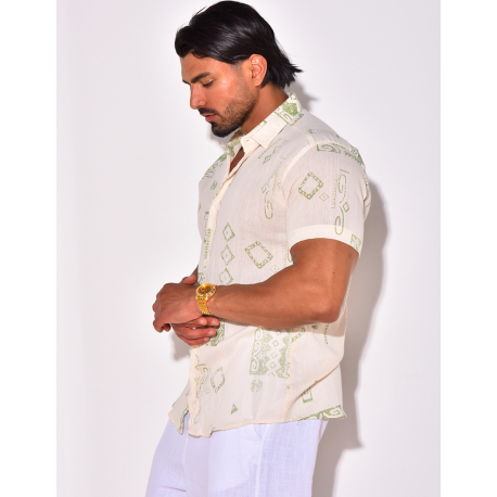 Chemise manches courtes en lin à motifs Chemise manches courtes en lin à motifs