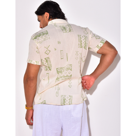 Chemise manches courtes en lin à motifs Chemise manches courtes en lin à motifs