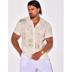 Chemise manches courtes en lin à motifs Chemise manches courtes en lin à motifs