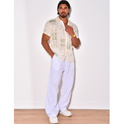 Chemise manches courtes en lin à motifs Chemise manches courtes en lin à motifs