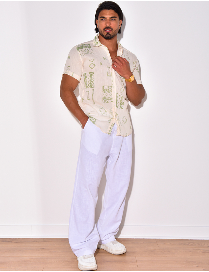 Chemise manches courtes en lin à motifs Chemise manches courtes en lin à motifs