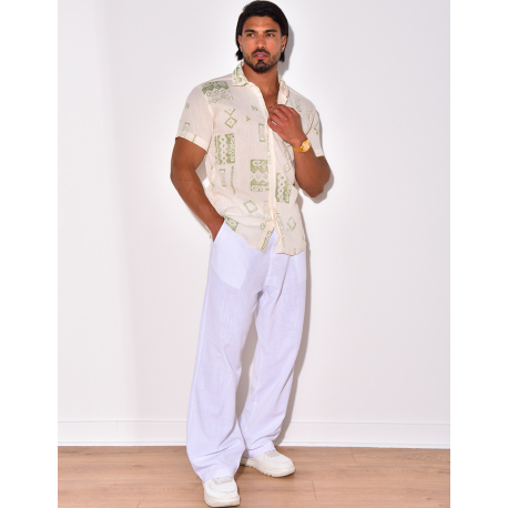 Chemise manches courtes en lin à motifs Chemise manches courtes en lin à motifs