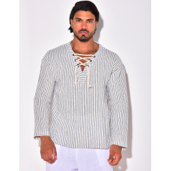 T-shirt manches longues à rayures avec cordelette T-shirt manches longues à rayures avec cordelette