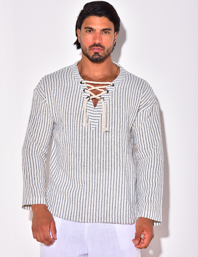 T-shirt manches longues à rayures avec cordelette