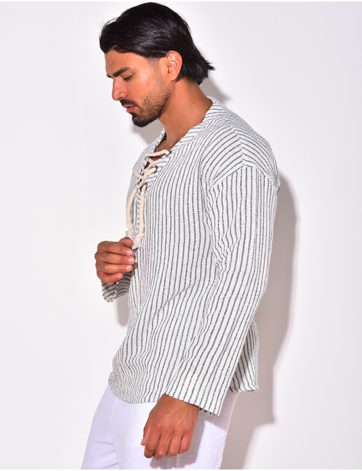 T-shirt manches longues à rayures avec cordelette T-shirt manches longues à rayures avec cordelette