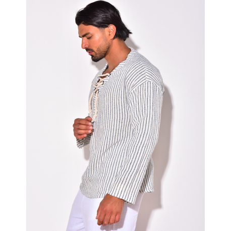 T-shirt manches longues à rayures avec cordelette T-shirt manches longues à rayures avec cordelette