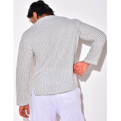 T-shirt manches longues à rayures avec cordelette T-shirt manches longues à rayures avec cordelette