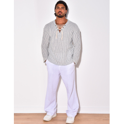 T-shirt manches longues à rayures avec cordelette T-shirt manches longues à rayures avec cordelette