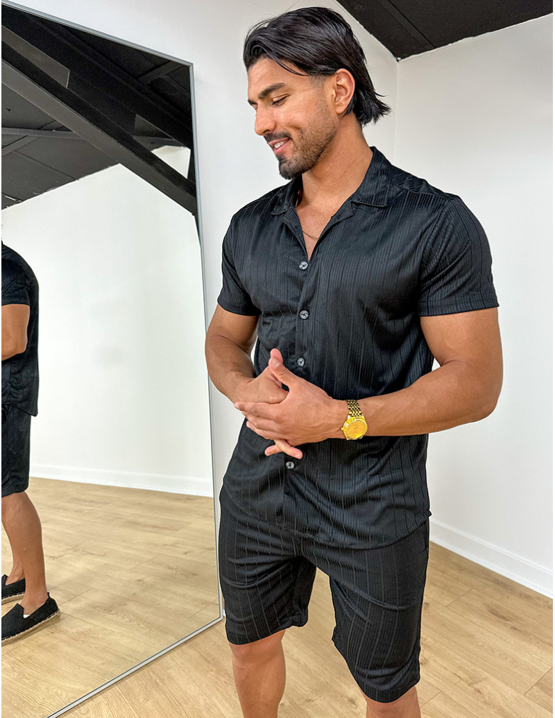 Ensemble short et chemise fluide à rayures en relief