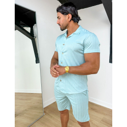 Ensemble short et chemise fluide à rayures en relief Ensemble short et chemise fluide à rayures en relief