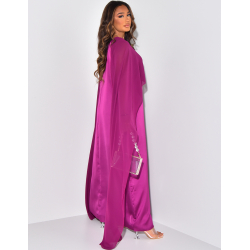 Robe longue sans manche en satin à voile au col