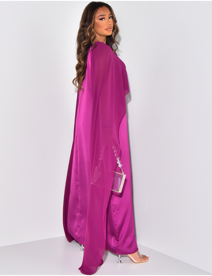 Robe longue sans manche en satin à voile au col