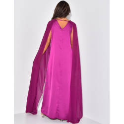 Robe longue sans manche en satin à voile au col