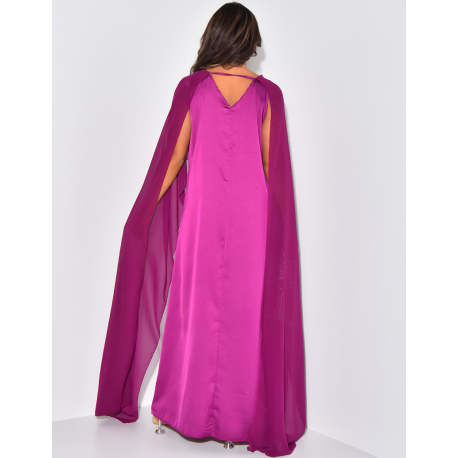 Robe longue sans manche en satin à voile au col