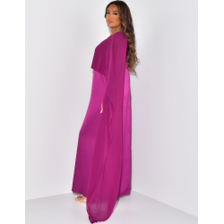 Robe longue sans manche en satin à voile au col