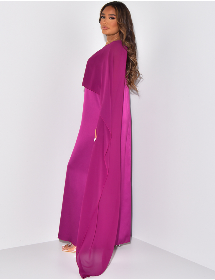 Robe longue sans manche en satin à voile au col