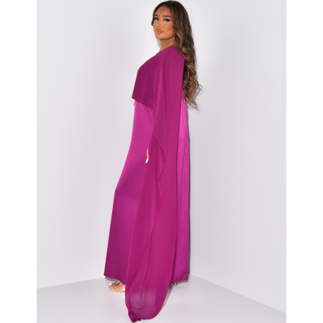 Robe longue sans manche en satin à voile au col