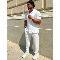 Ensemble pantalon et chemise en coton texturé