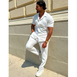 Ensemble pantalon et chemise en coton texturé