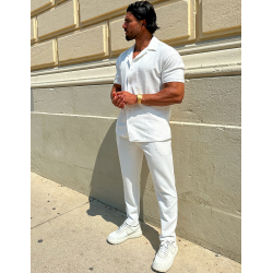 Ensemble pantalon et chemise en coton texturé