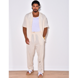 Ensemble pantalon et chemise avec oiseaux brodés Ensemble pantalon et chemise avec oiseaux brodés
