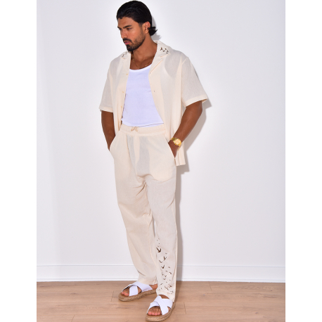 Ensemble pantalon et chemise avec oiseaux brodés Ensemble pantalon et chemise avec oiseaux brodés
