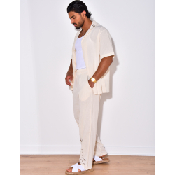 Ensemble pantalon et chemise avec oiseaux brodés Ensemble pantalon et chemise avec oiseaux brodés