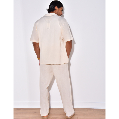 Ensemble pantalon et chemise avec oiseaux brodés Ensemble pantalon et chemise avec oiseaux brodés