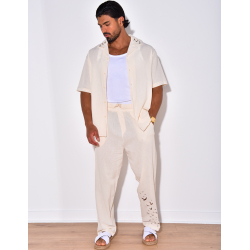 Ensemble pantalon et chemise avec oiseaux brodés Ensemble pantalon et chemise avec oiseaux brodés