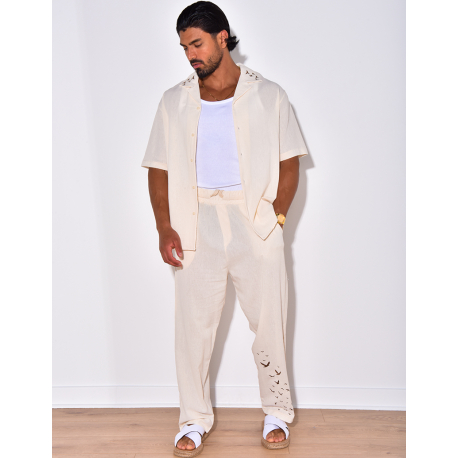 Ensemble pantalon et chemise avec oiseaux brodés Ensemble pantalon et chemise avec oiseaux brodés
