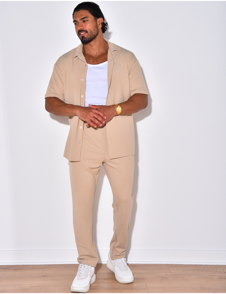 Ensemble pantalon et chemise en coton texturé