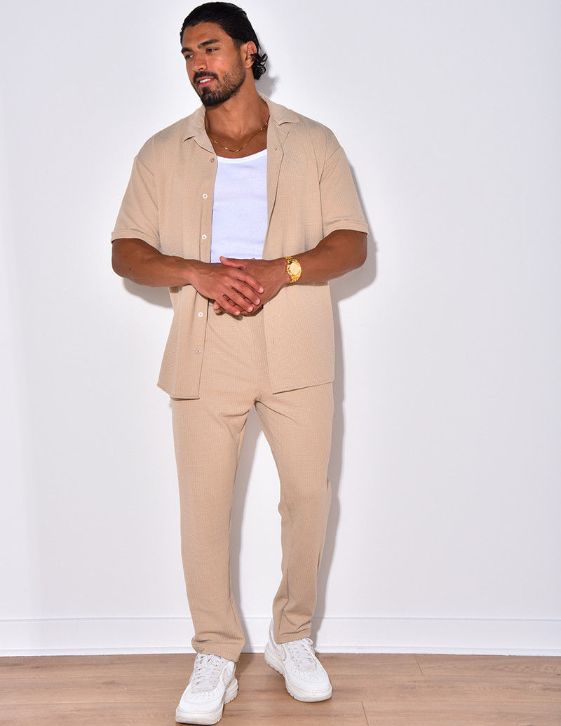 Ensemble pantalon et chemise en coton texturé