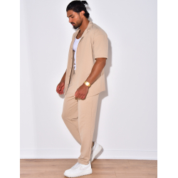 Ensemble pantalon et chemise en coton texturé