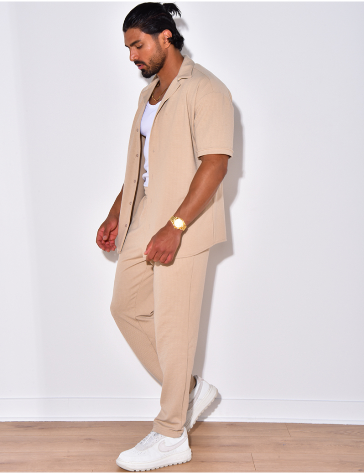 Ensemble pantalon et chemise en coton texturé