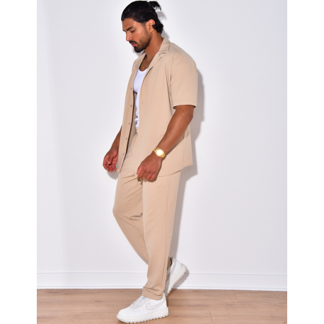 Ensemble pantalon et chemise en coton texturé