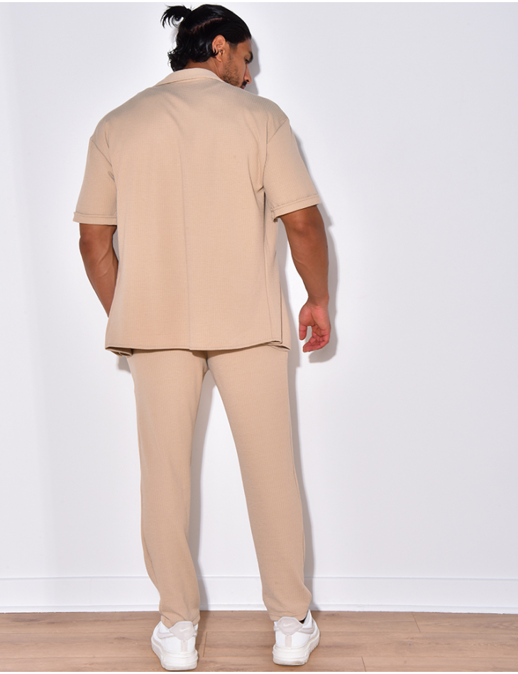 Ensemble pantalon et chemise en coton texturé