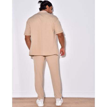 Ensemble pantalon et chemise en coton texturé