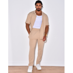 Ensemble pantalon et chemise en coton texturé