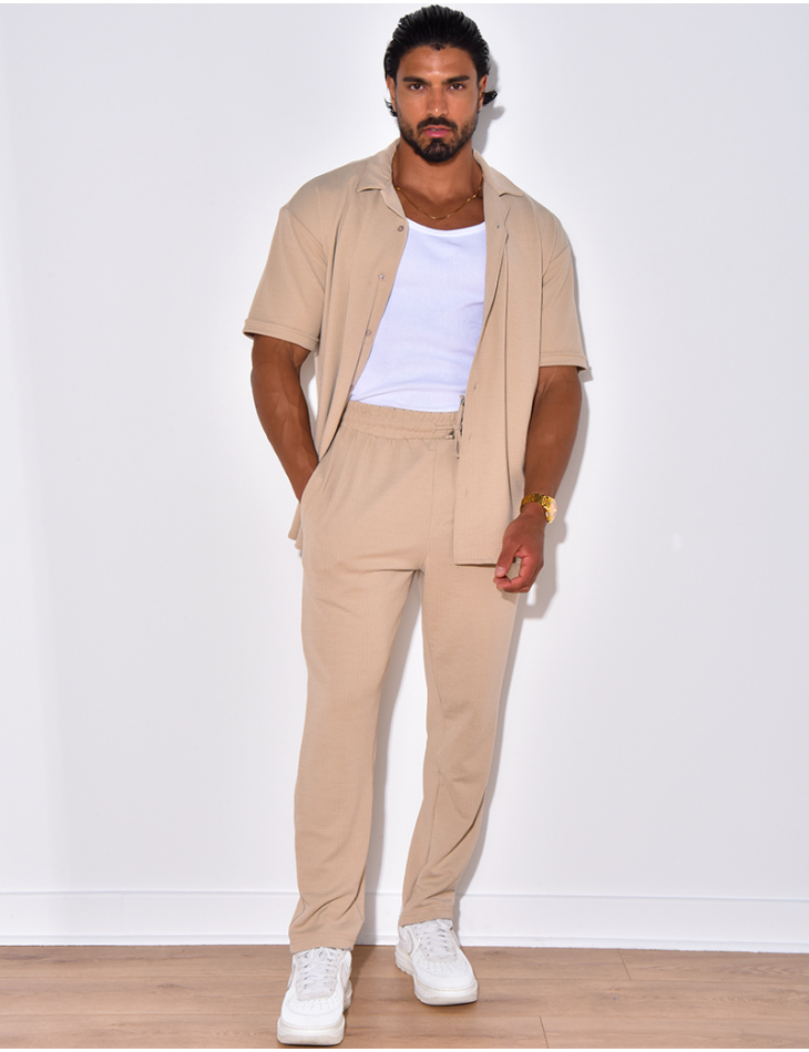 Ensemble pantalon et chemise en coton texturé