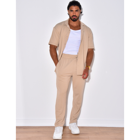 Ensemble pantalon et chemise en coton texturé