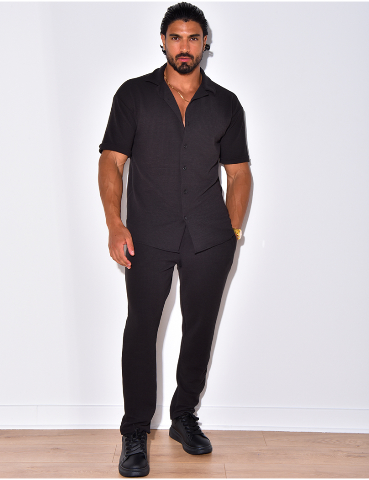 Ensemble pantalon et chemise en coton texturé