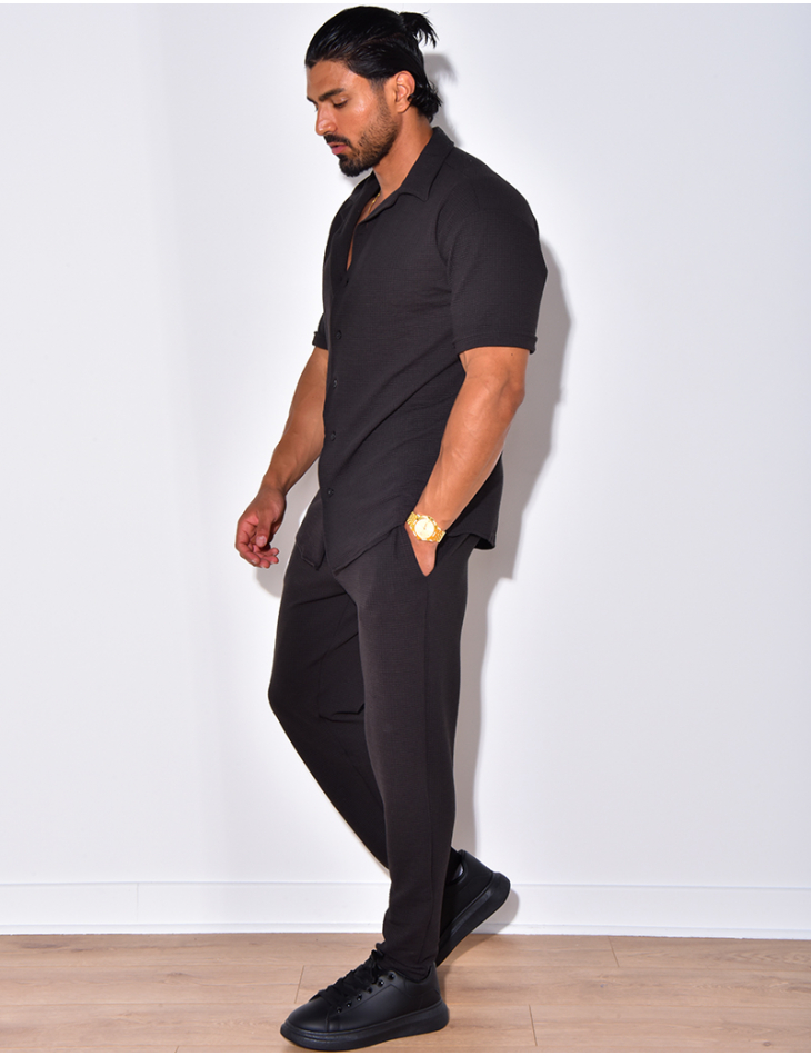 Ensemble pantalon et chemise en coton texturé