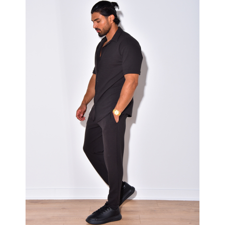 Ensemble pantalon et chemise en coton texturé